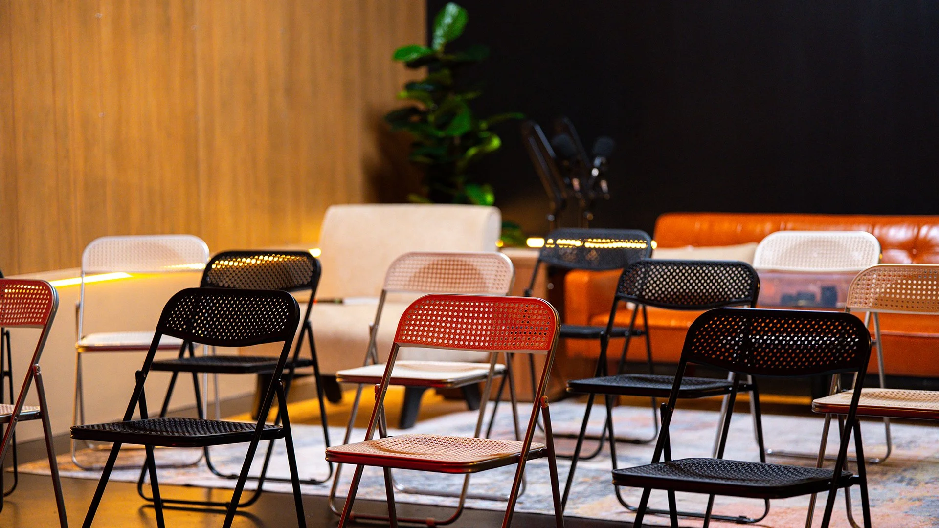 Audience seating arranged for a small studio event.