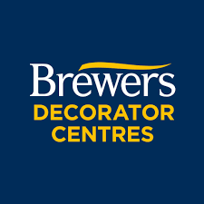 Logo for Brewers Decorator Centres with blue background and white and yellow text.