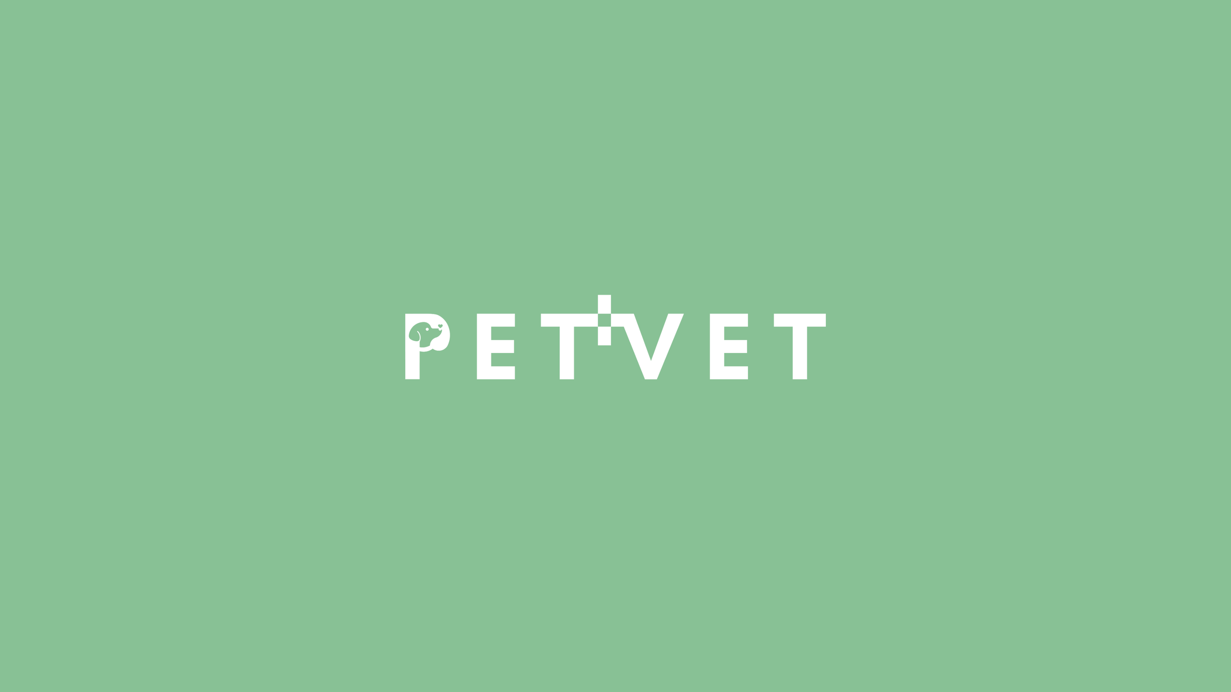 Green background with a white logo featuring a stylized animal face, accompanied by the text PETVET.