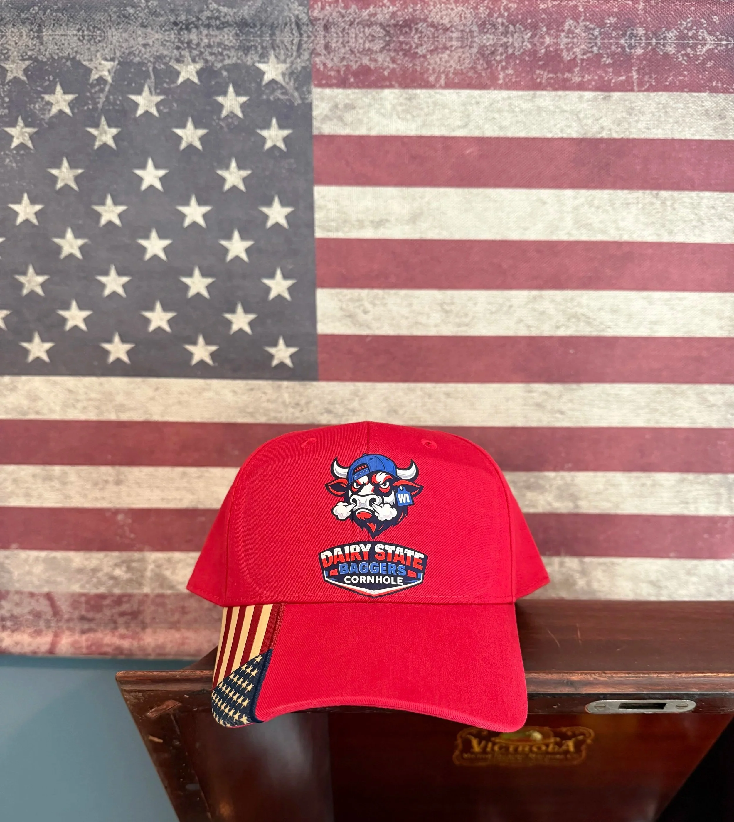 Dairy State Baggers Red, White and Bull Adjustable Hat