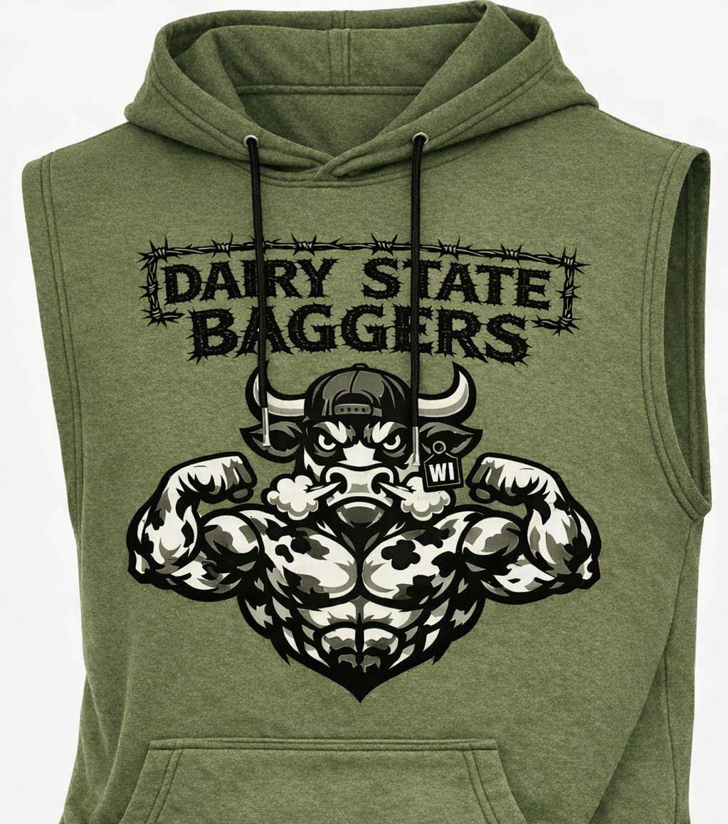 Dairy State Baggers Flexing Bull Sleeveless Hoodie