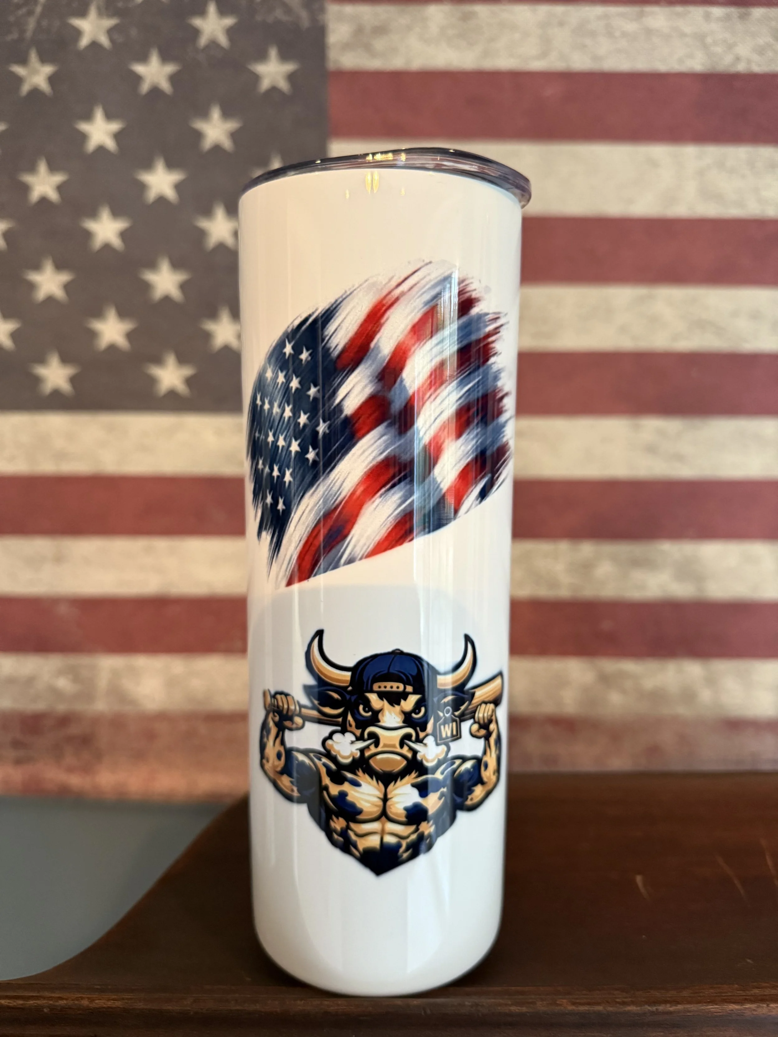 Navy Blue/Gold Dairy State Bagger Bull, American Flag and Blue Flexing Bull