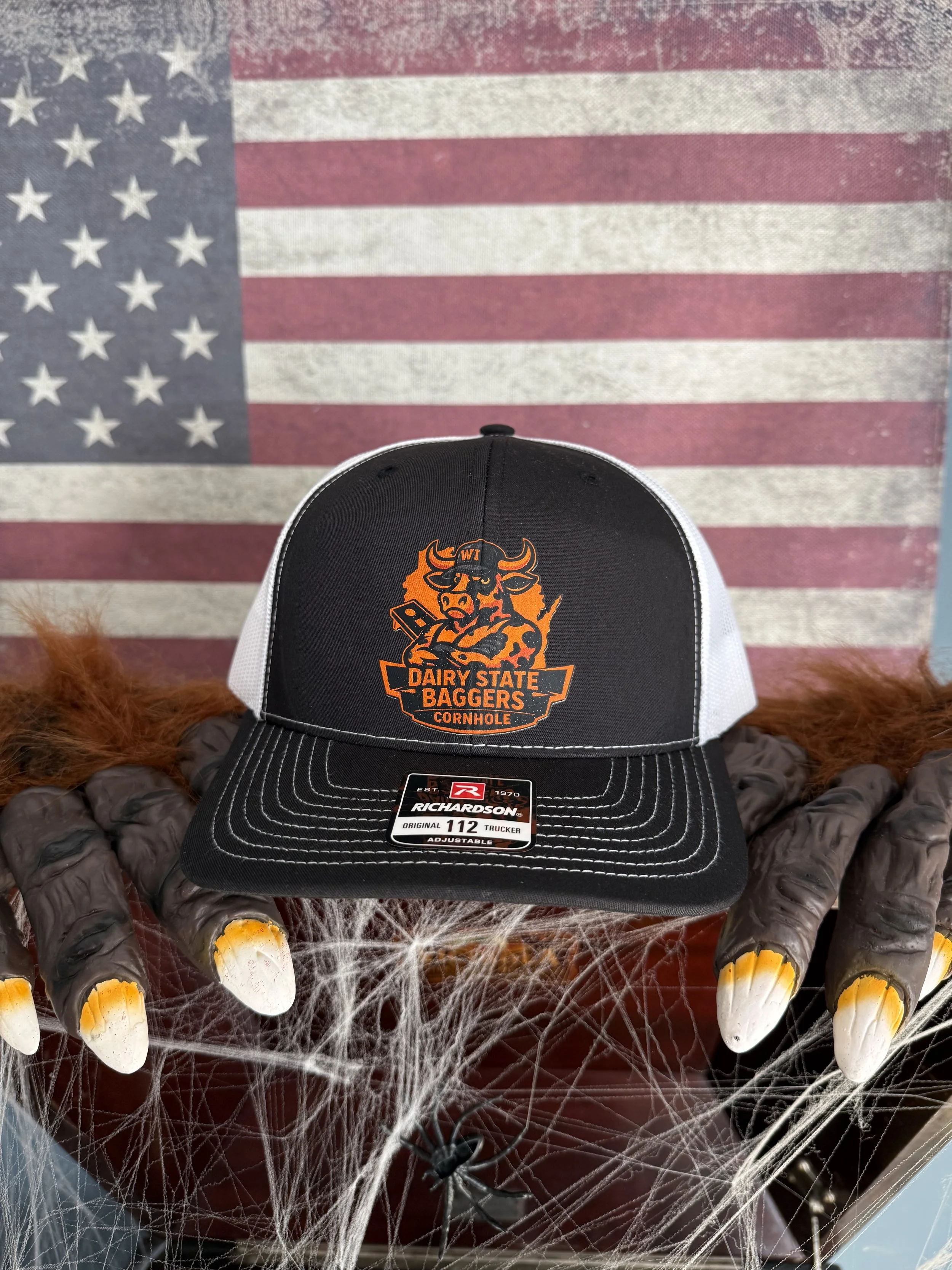 Black and White Snapback Hat with Black and Orange "OG" Logo