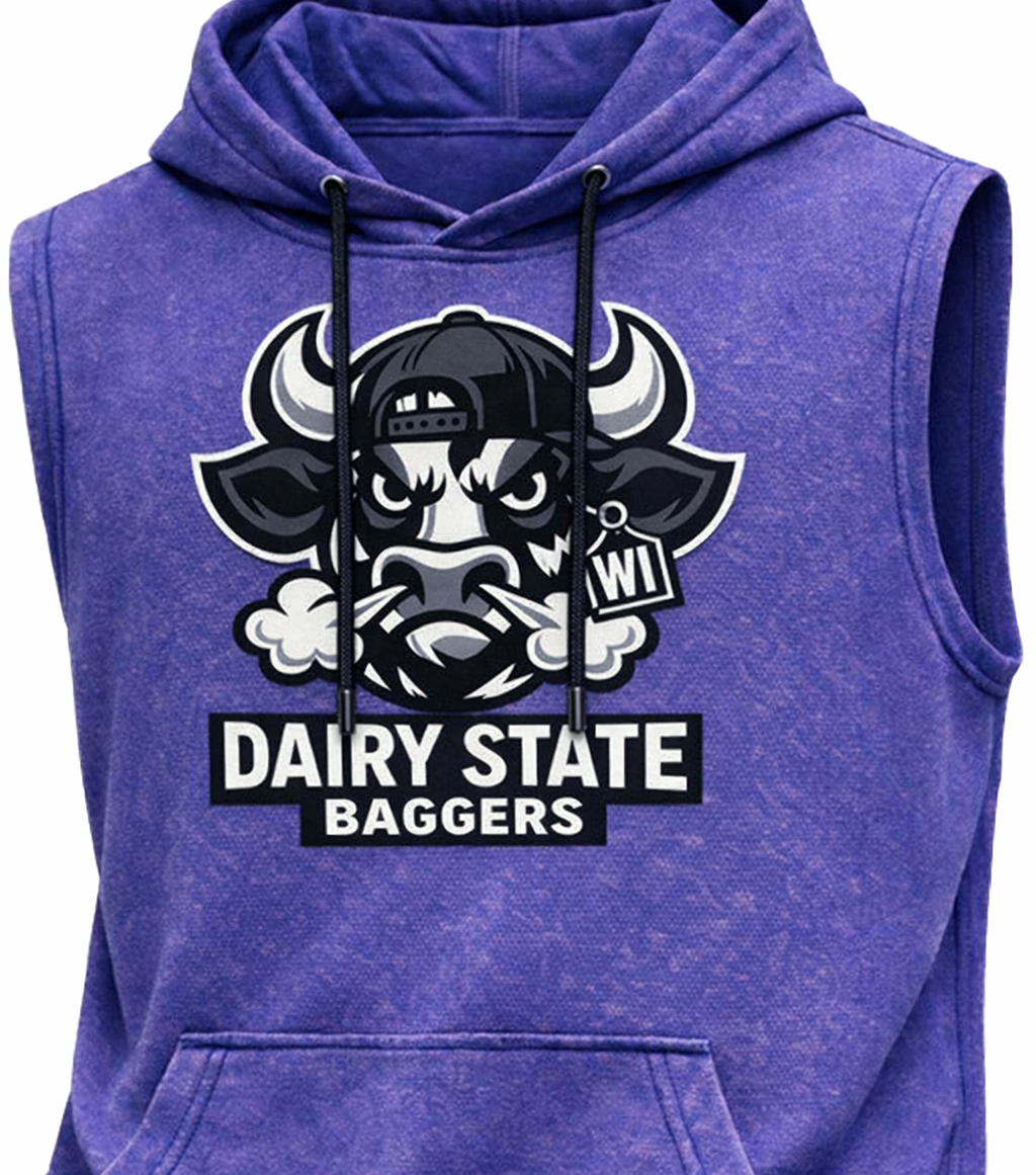 Dairy State Baggers Backwards Hat Bull Sleeveless Hoodie