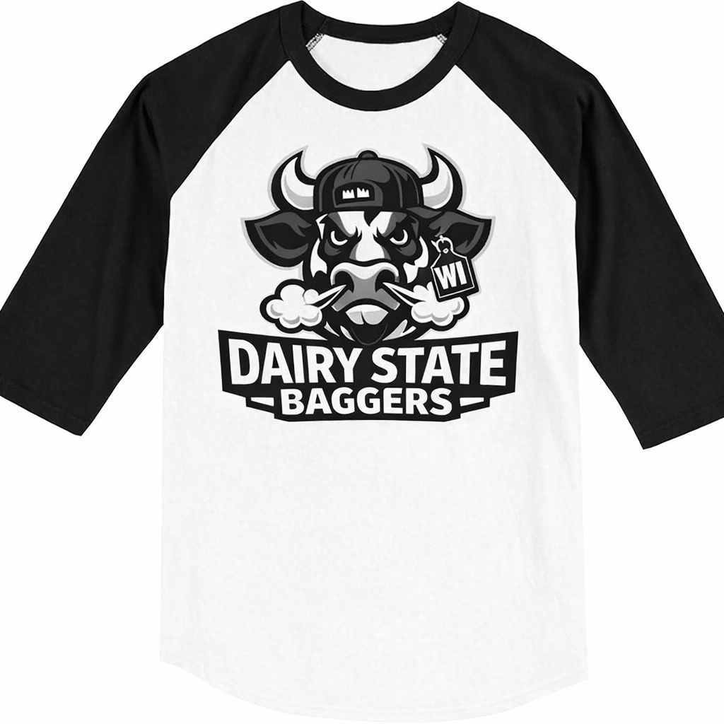 Dairy State Baggers T-Shirt Backwards Hat Bull 3/4 Length