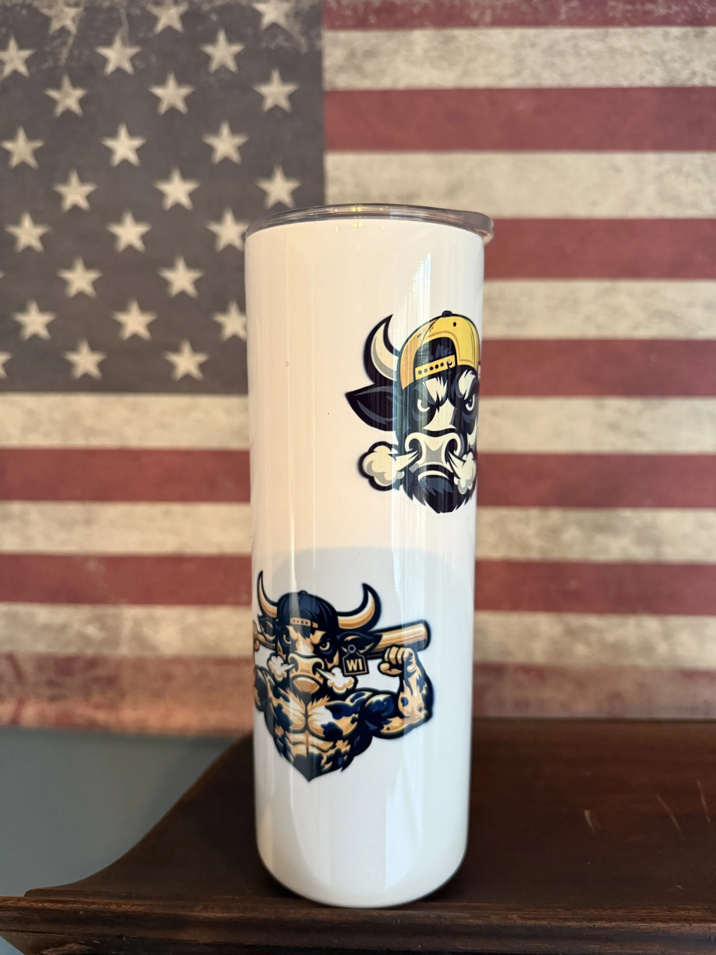 Navy Blue/Gold Bull with Baseball Bat, Little Bulls and American Flag