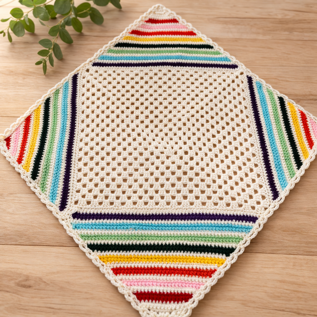 Rainbow Stripe Crochet Blanket – Handmade 27x27 Cotton Baby Blanket