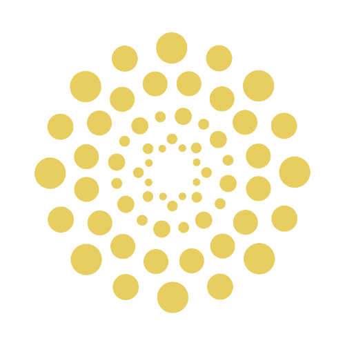 A pattern of gold circles arranged in a spiral on a black background.