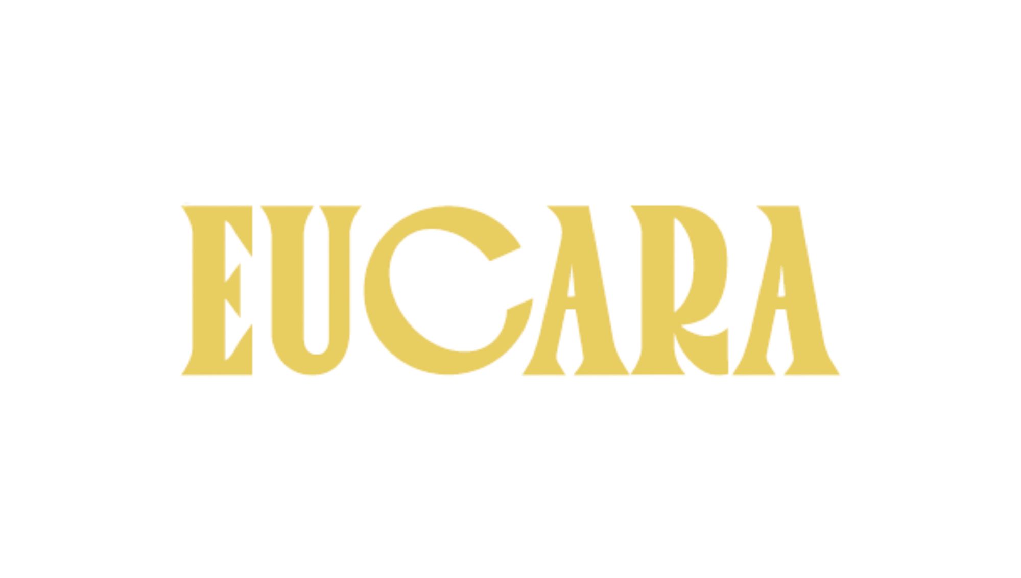 The word 'EUCARA' written in large, gold-colored, 3D block letters with a black background.