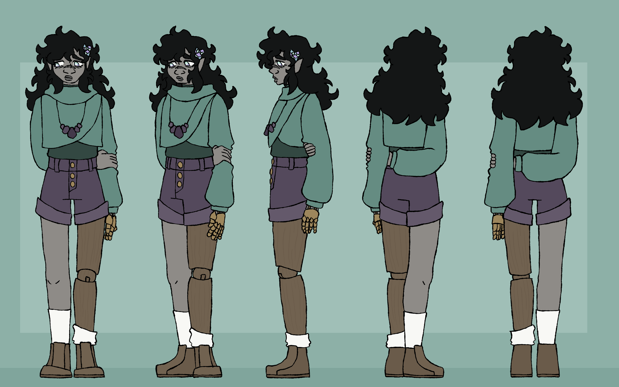 Pebble - A young earth genasi fighter. The necklace she wears originally belonged to her mother, but after she passed Pebble began wearing it.