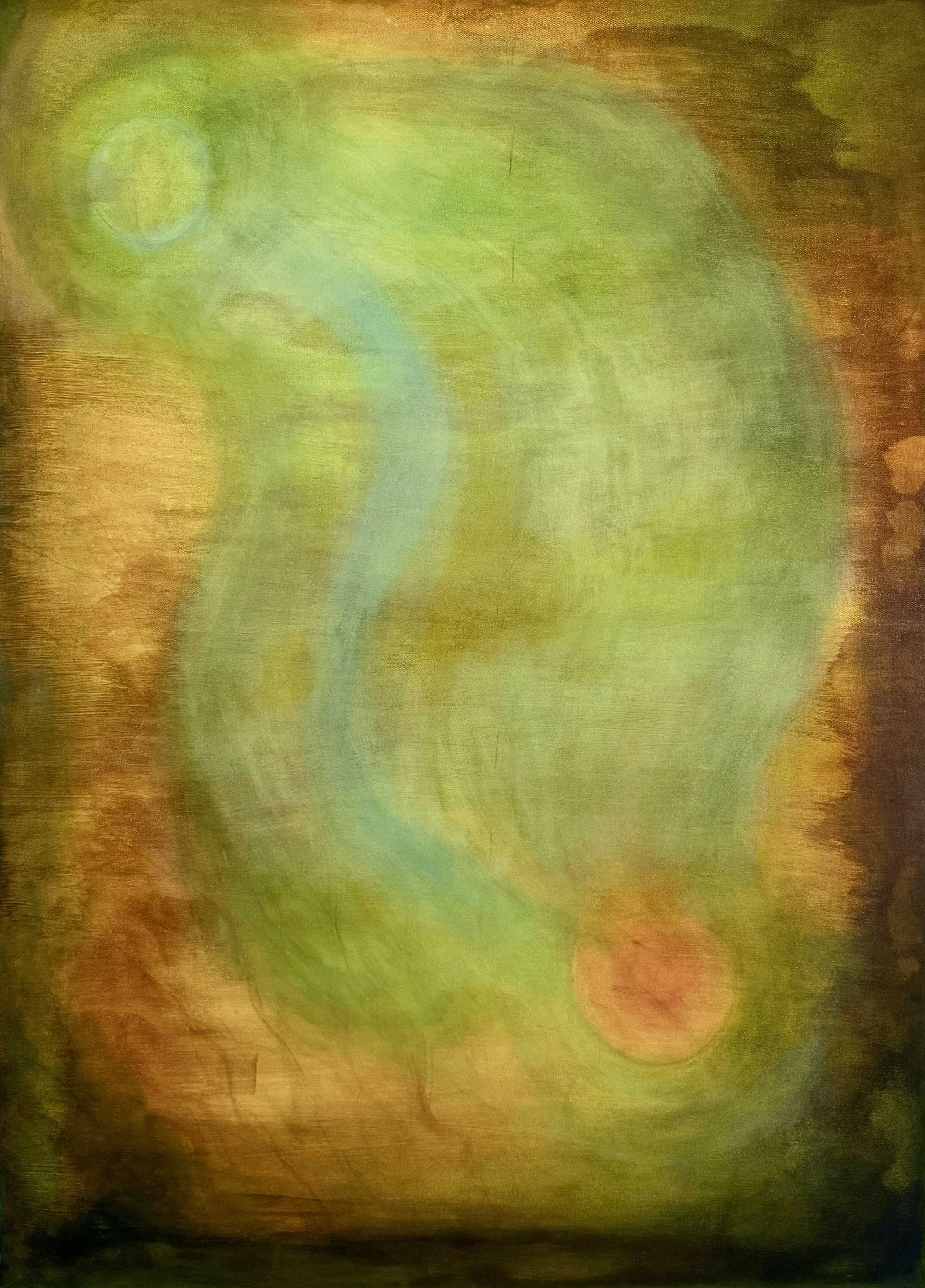 Afterlife Map abstract painting by Michelle Masters from the Luminosity Series featuring luminous circular forms within warm atmospheric color fields.