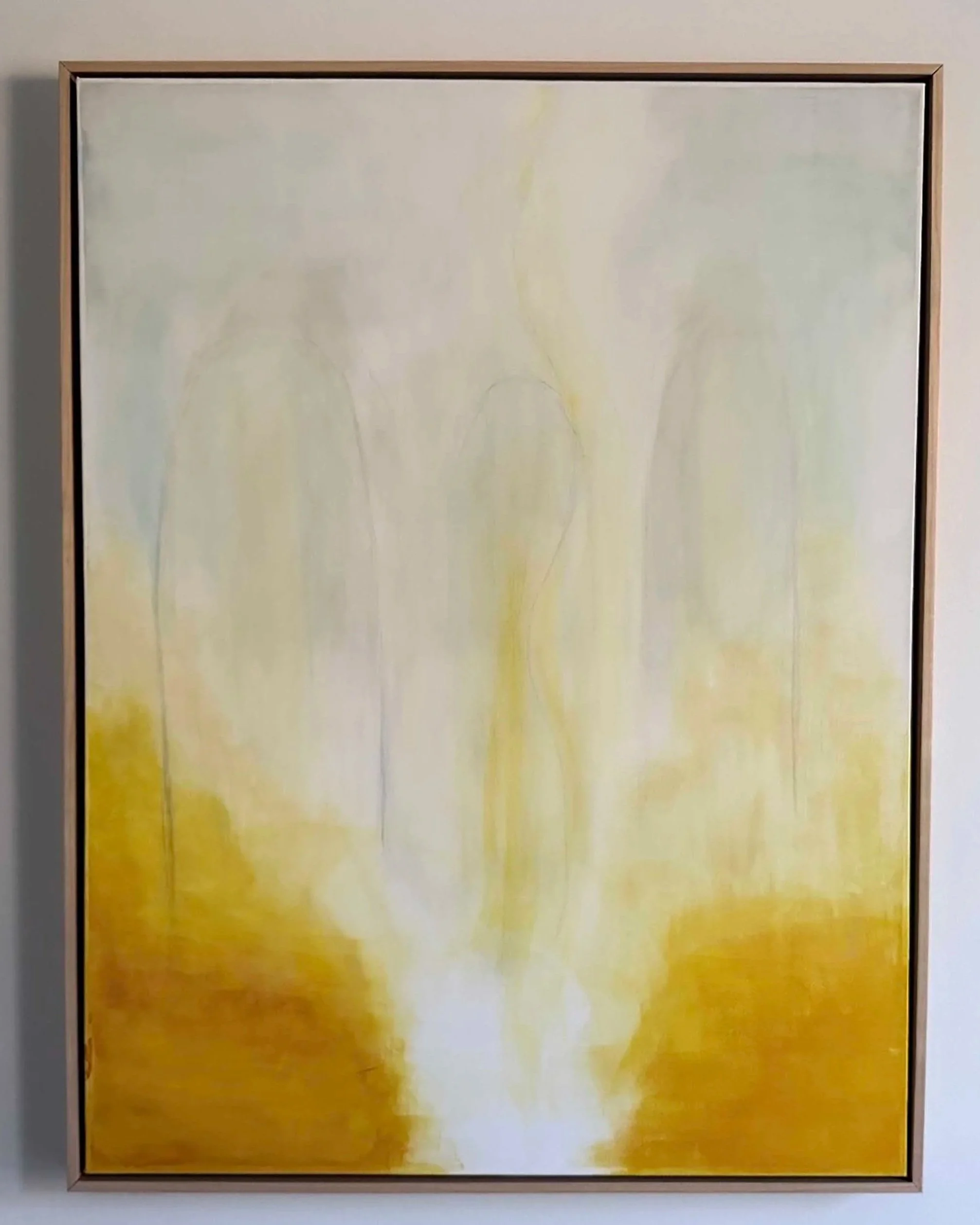 Floating City of Lights abstract painting by Michelle Masters from the Luminosity Series showing suspended columns and nodes of light forming luminous spatial architecture.