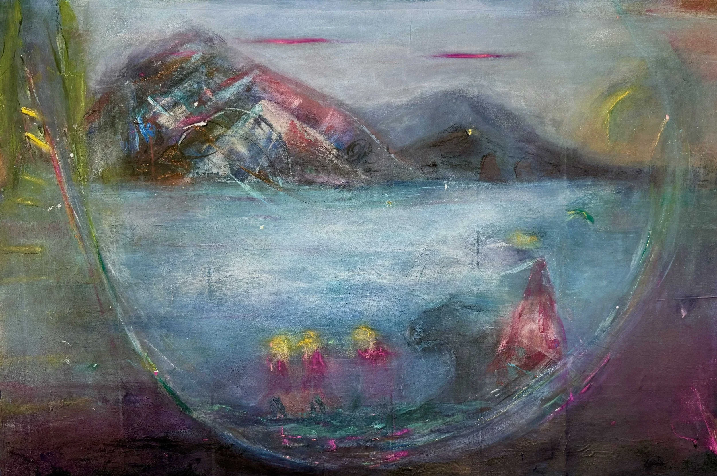 Parade of All That Is Beautiful abstract painting by Michelle Masters from the Luminosity Series featuring atmospheric water, distant figures, and luminous horizon.