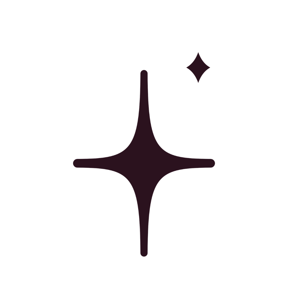 A shiny, purple, four-point star-shaped object with a smaller star-shaped sparkle near the top right.