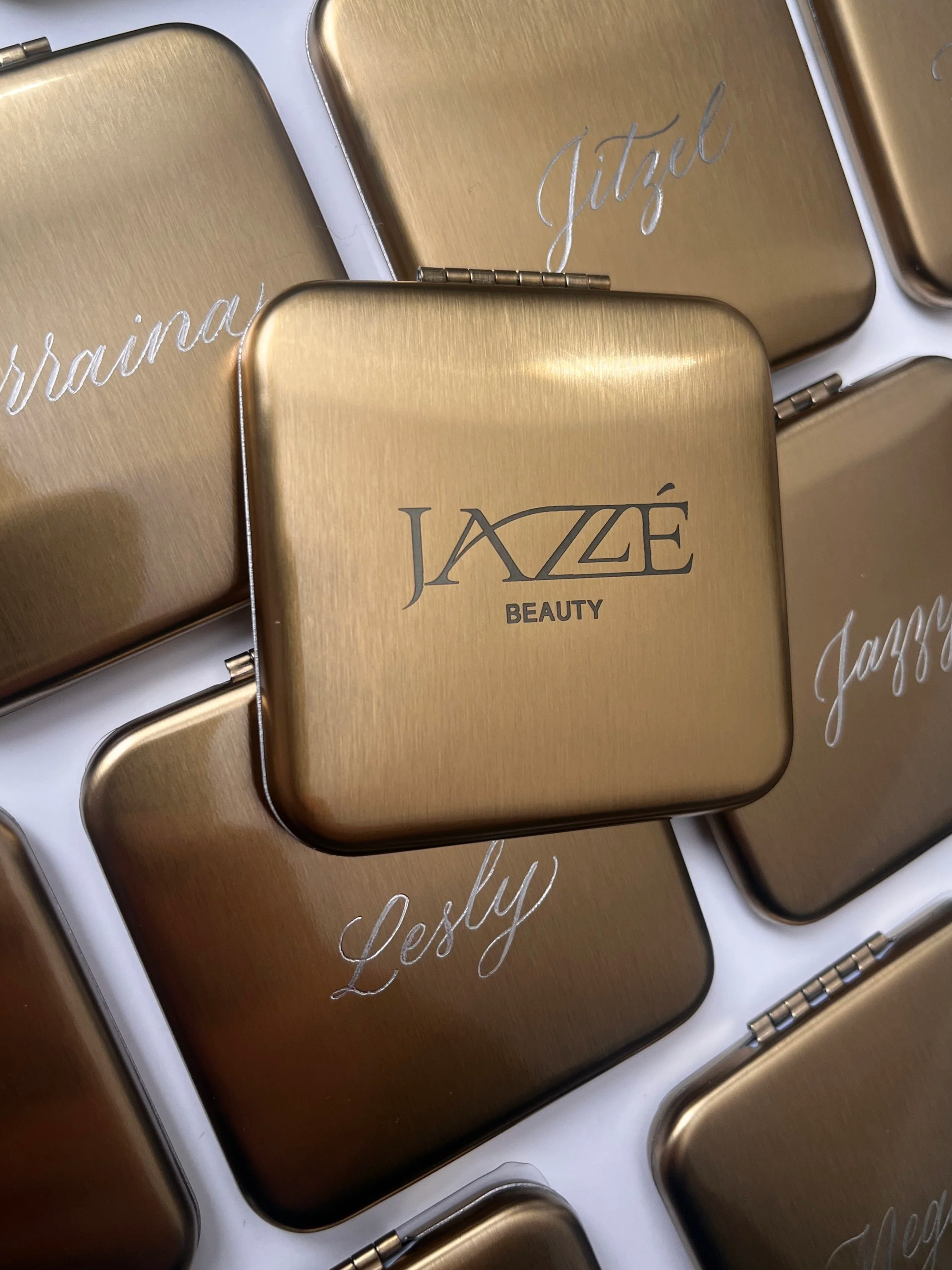 custom engraved compact mirror gold