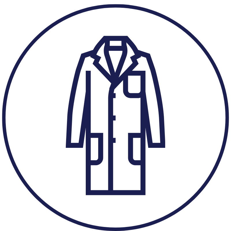 Outline of a long coat or trench coat inside a circular border