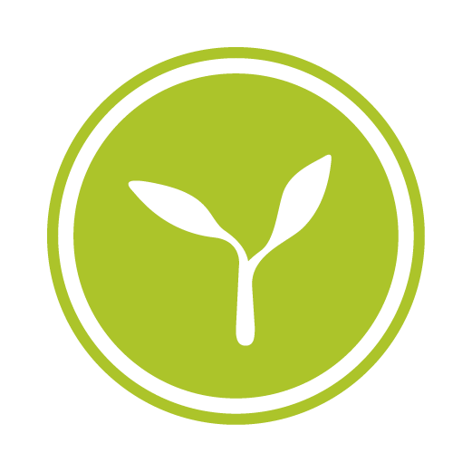 Green circle with a plant sprout symbol in the center and black outlines.