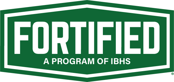 Green badge with white text that reads 'FORTIFIED, A PROGRAM OF IBHS'.