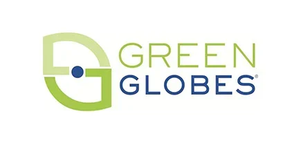 Logo for Green Globes featuring a stylized green letter G and blue circles with the text 'Green Globes'.
