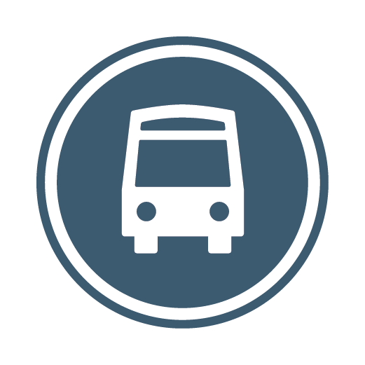 Bus icon inside a dark blue circle