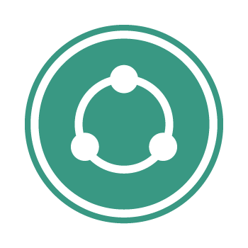 Icon of a molecular structure with three connected circles inside a green circle