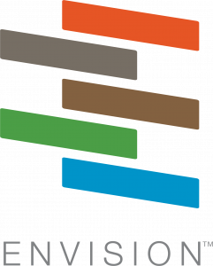 Colorful stacked blocks with the word 'ENVISION' at the bottom.