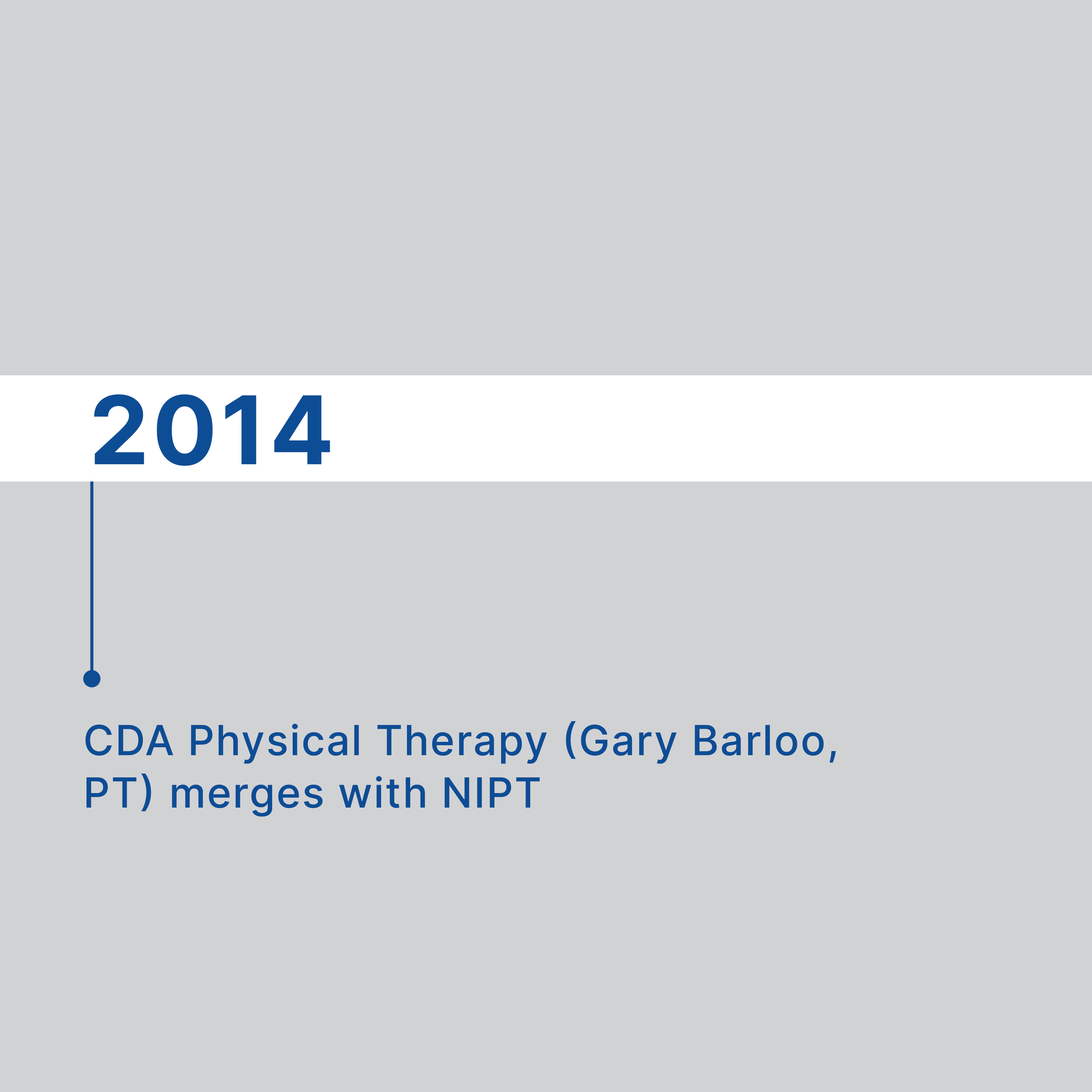 Cover page of a report with the year 2014 and the title: 'CDA Physical Therapy (Gary Barloo, PT) merges with NIPT' on a gray background.