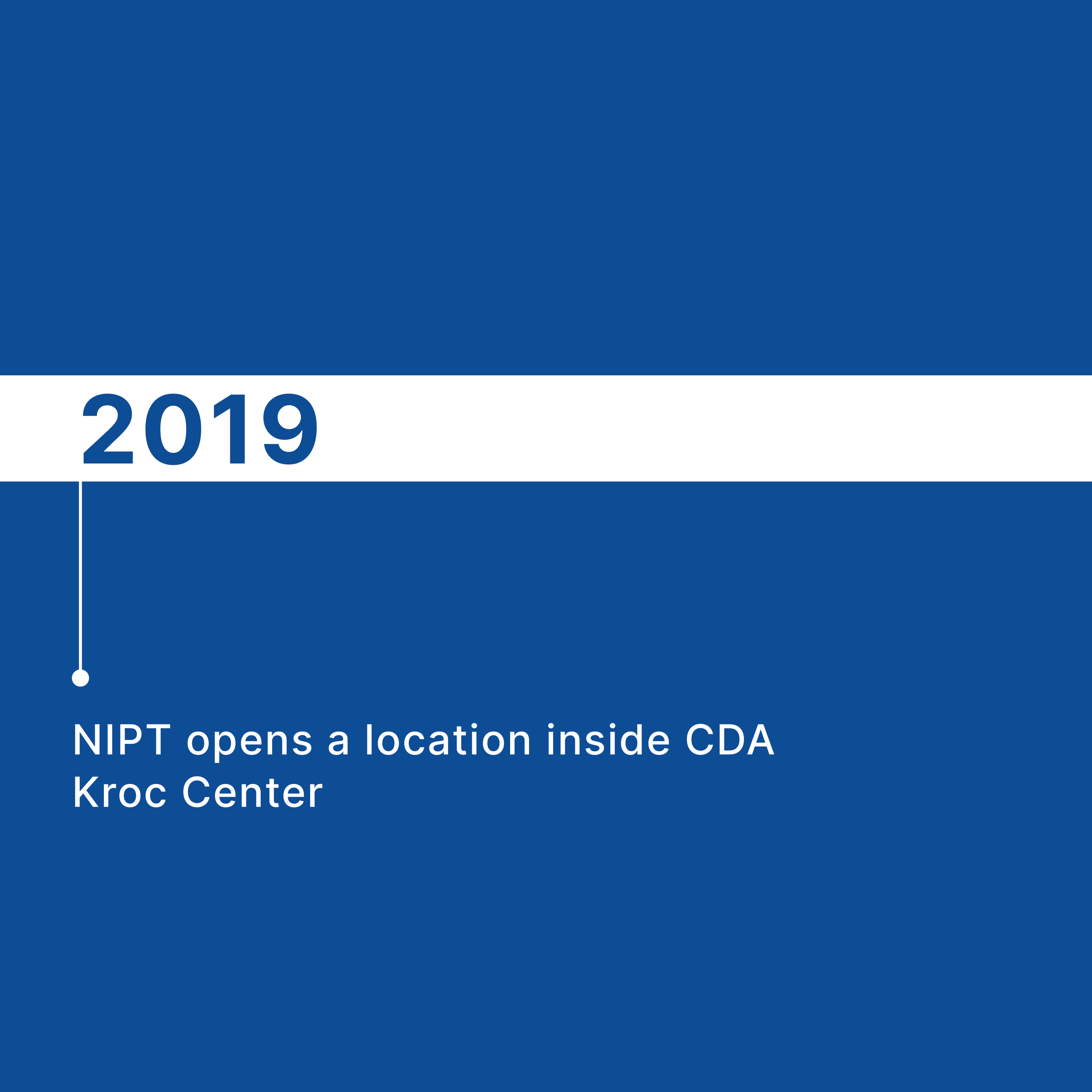 Cover page of a report titled '2019 NIPT opens a location inside CDA Kroc Center' with a blue background and white text.