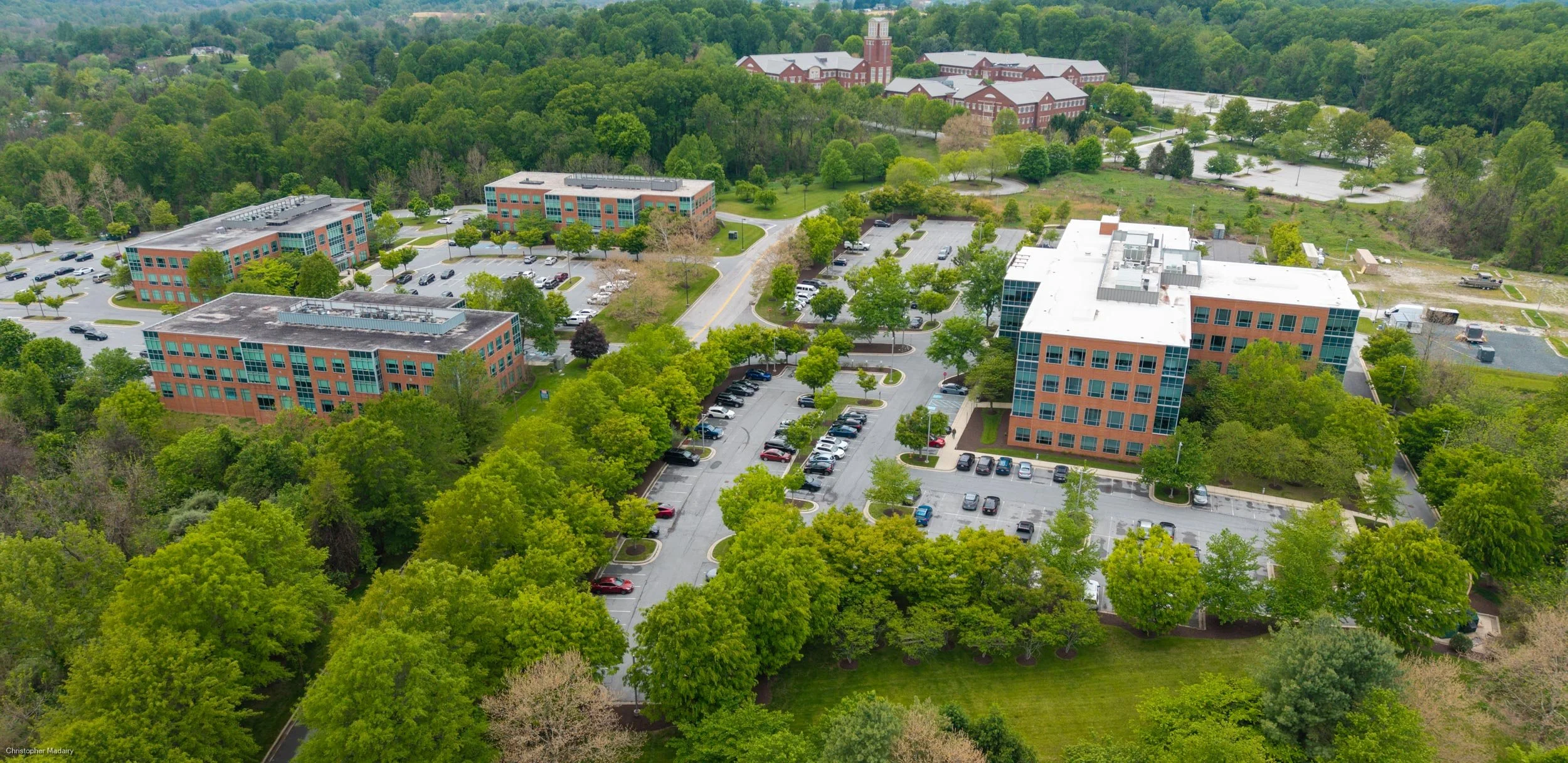 Commercial Property Aerial — Office complex showing building footprint, parking, and surrounding area — Sparks, MD.