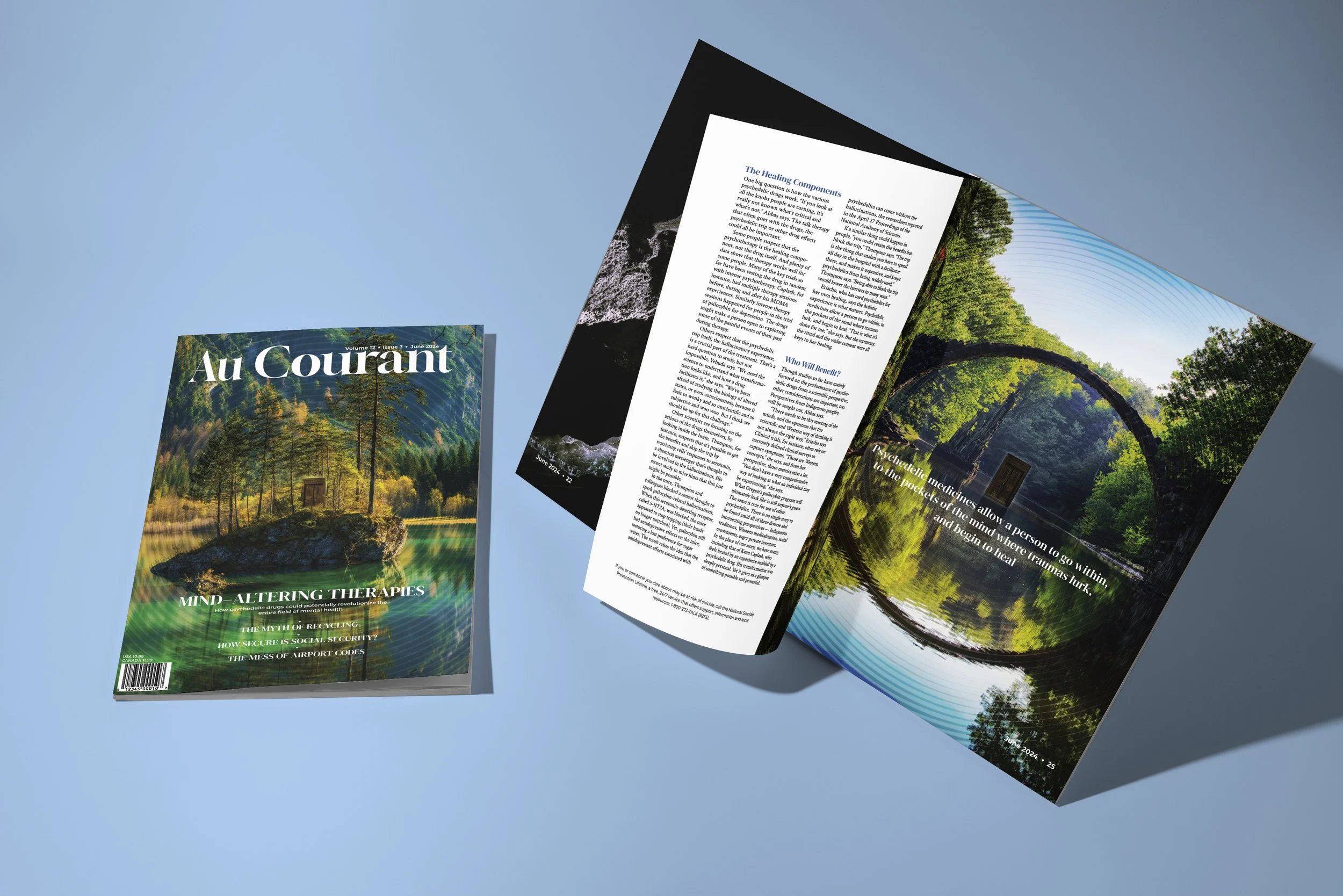 Mockup showing the magazine and a spread.