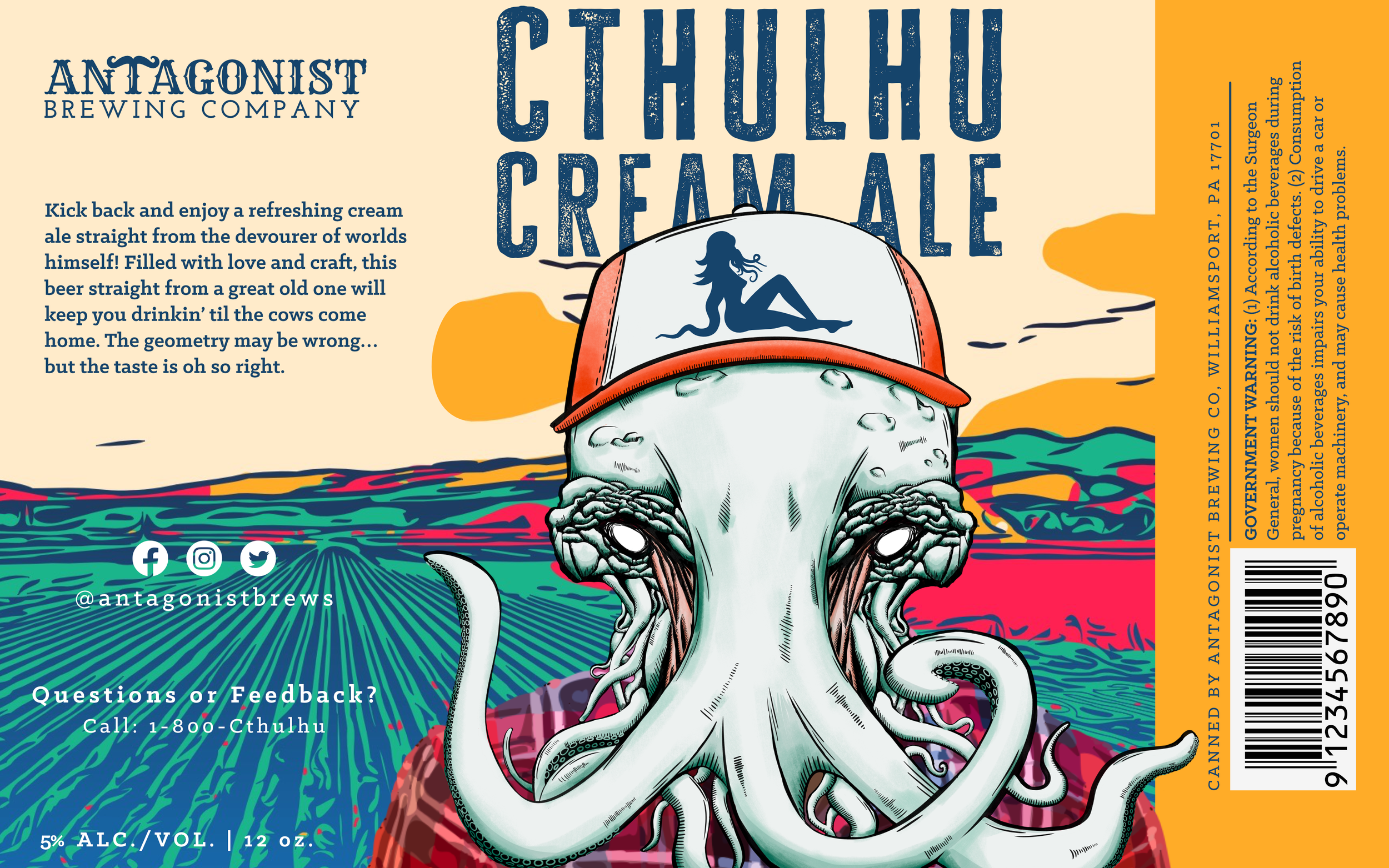 An illustrative beer label of a trucker Cthulhu