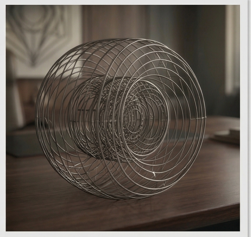 Geometric drawing of an outline square with sections divided by vertical, horizontal, and half circle lines.