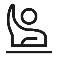 Icône représentant une personne assise et qui fait un signe de la main pour interpeller.