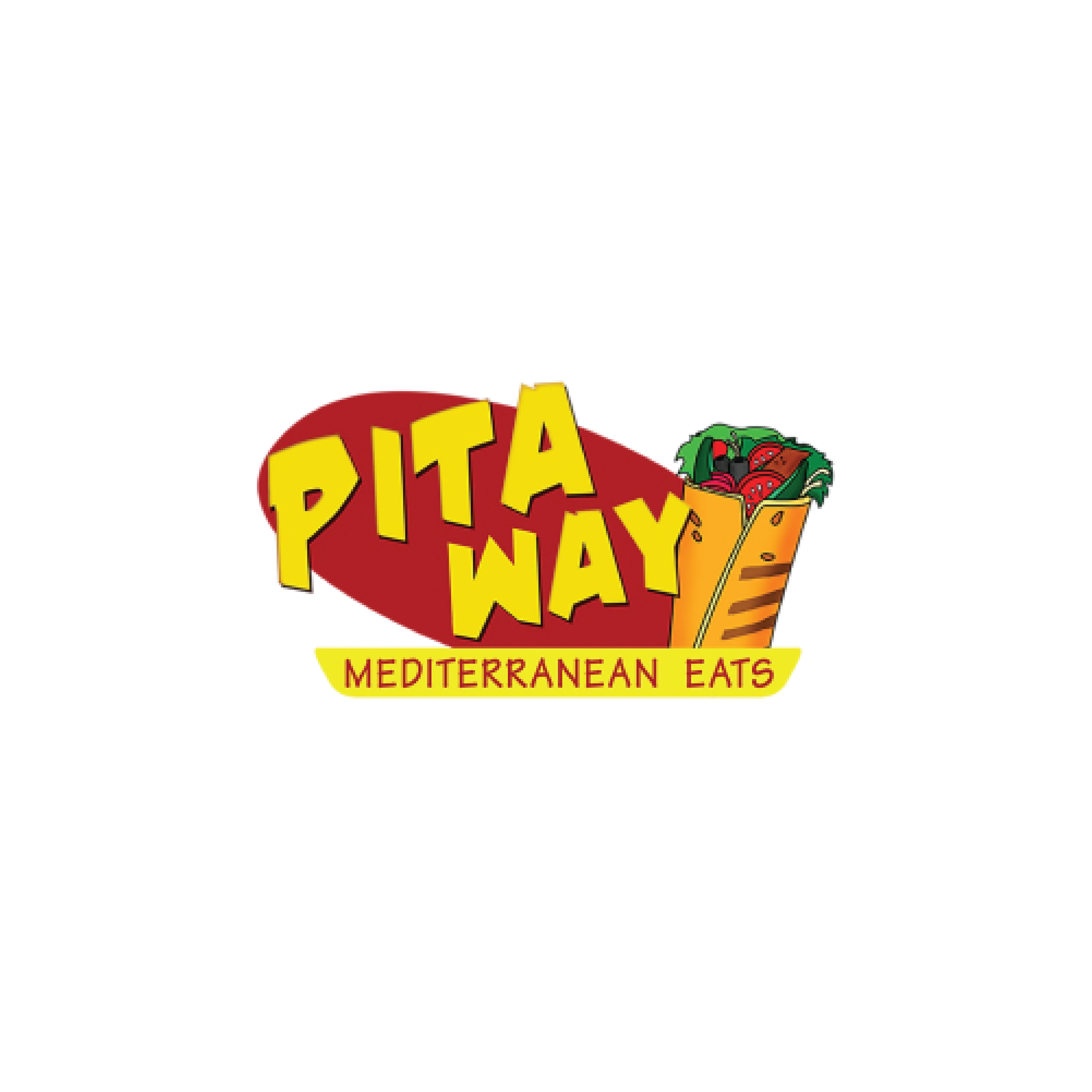 Colorful logo for Pita Pan Mediterranean Eats featuring a stylized pita sandwich with vegetables and a bold yellow and red text.