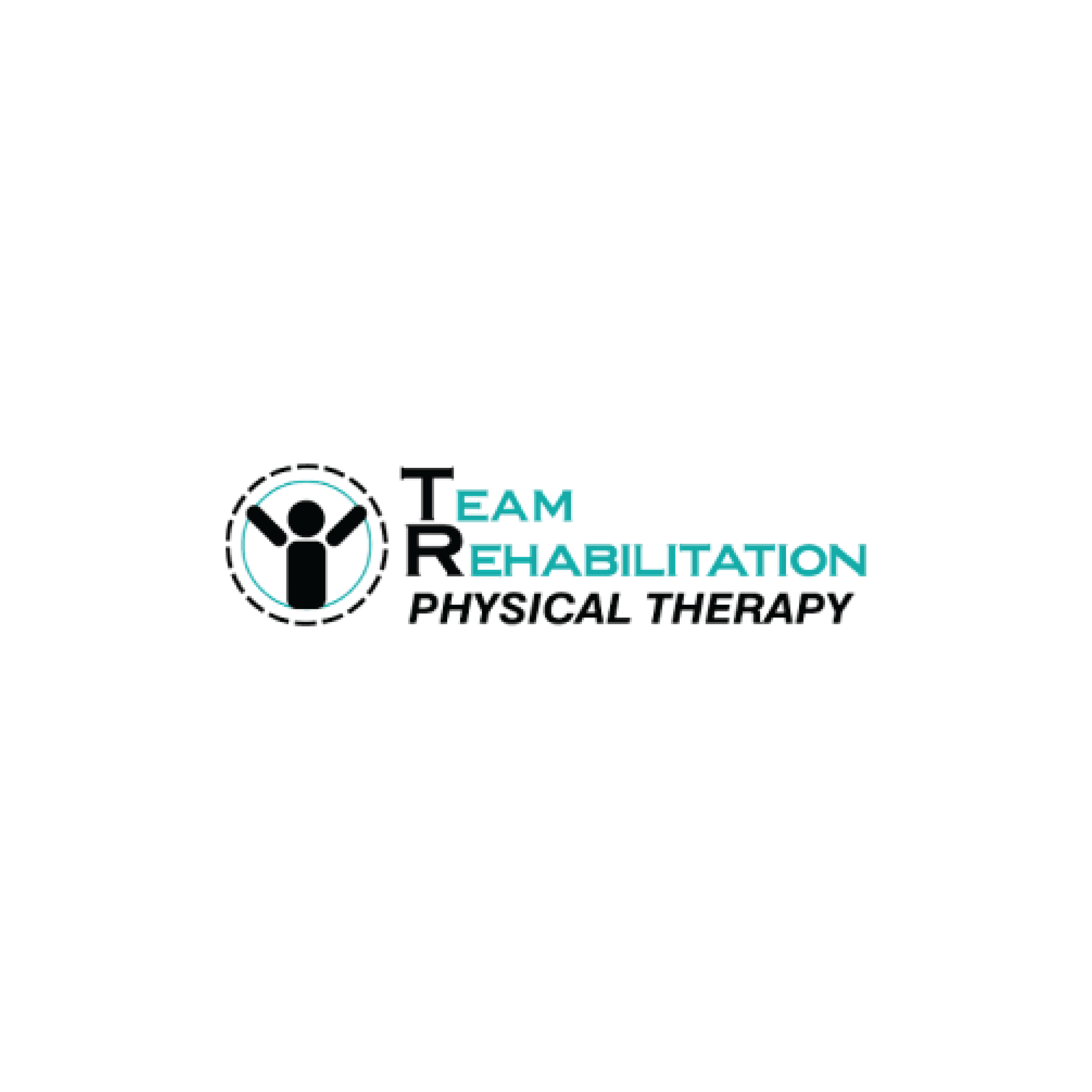 Logo for Team Rehab Physical Therapy showing a stylized figure with arms raised inside a dotted circle, with the text "Team Rehab" and "Physical Therapy" below.