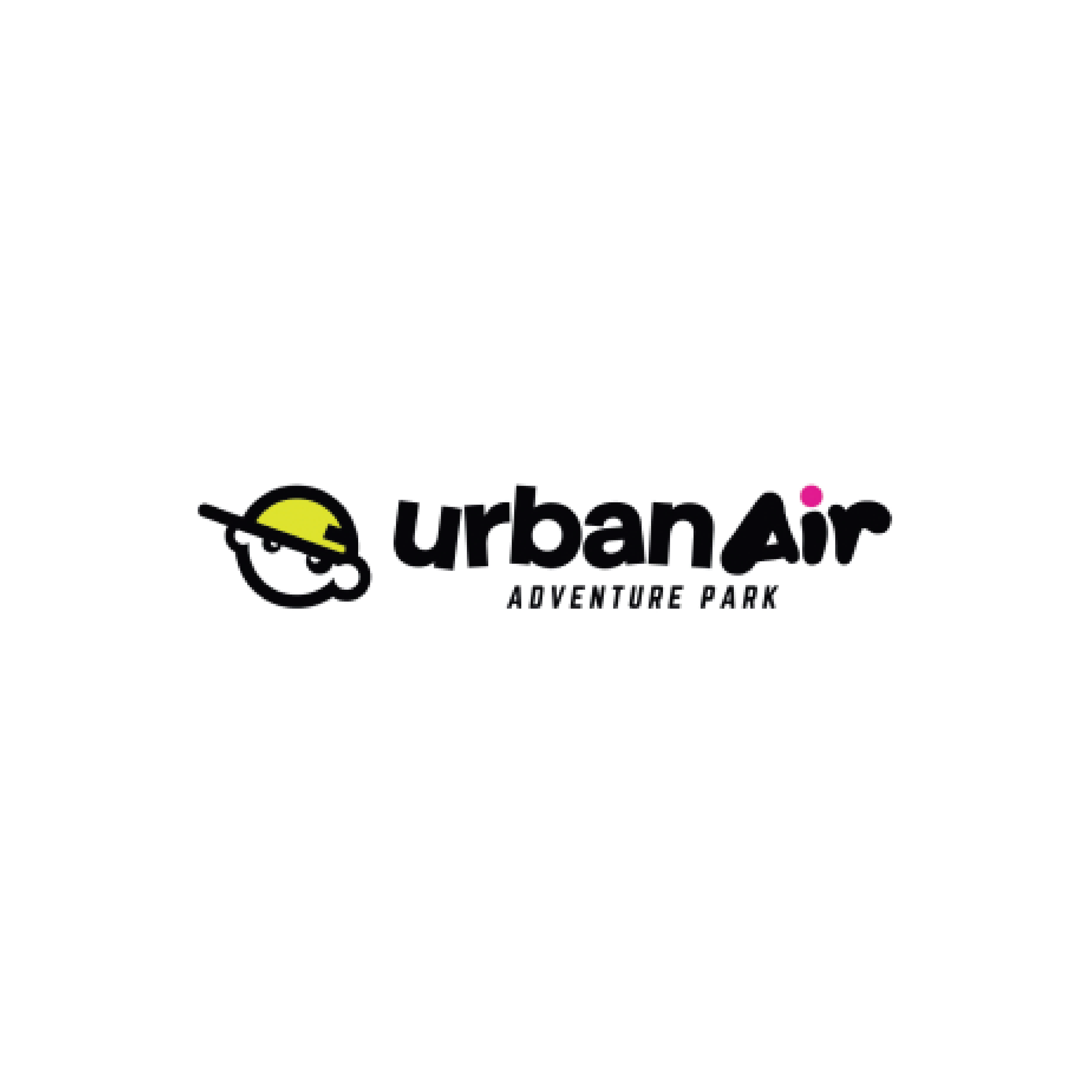 Urban Air Adventure Park logo with a stylized mountain and sun, featuring bold black, yellow, and pink text.