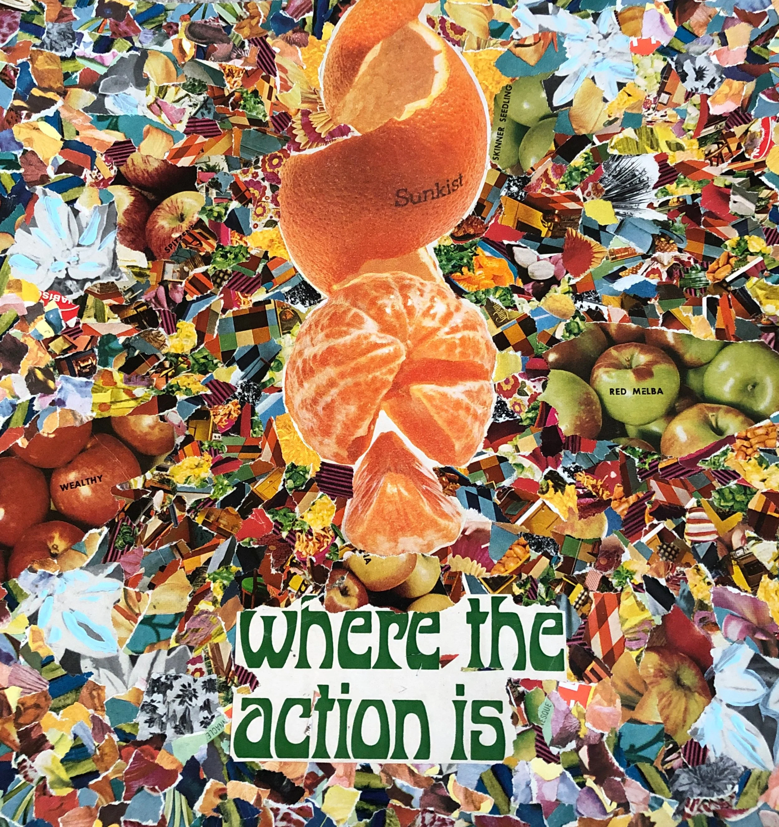 12x12 paper collage on paper titled "Action"