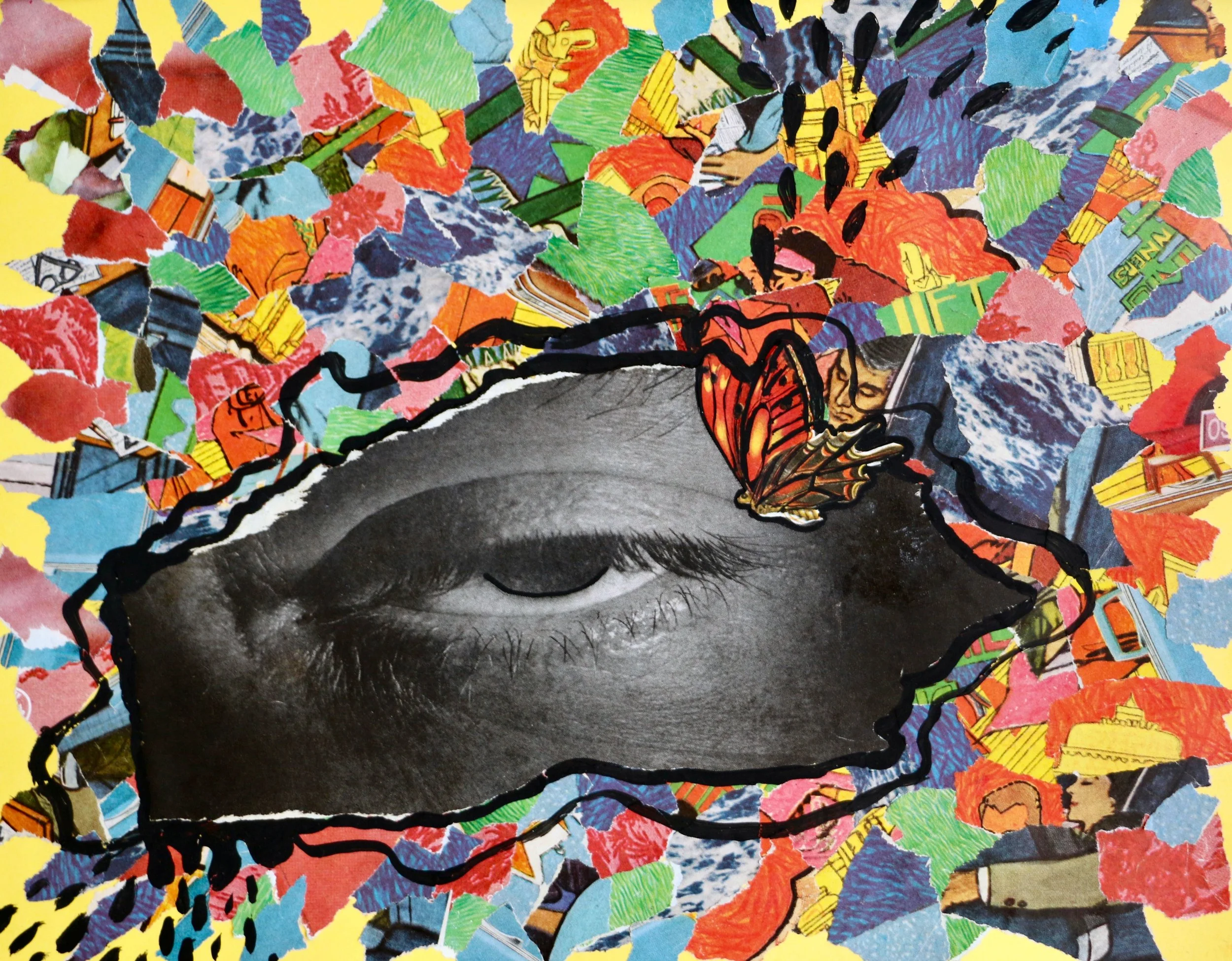 8x10 mixed media collage on paper titled "Glimmers"