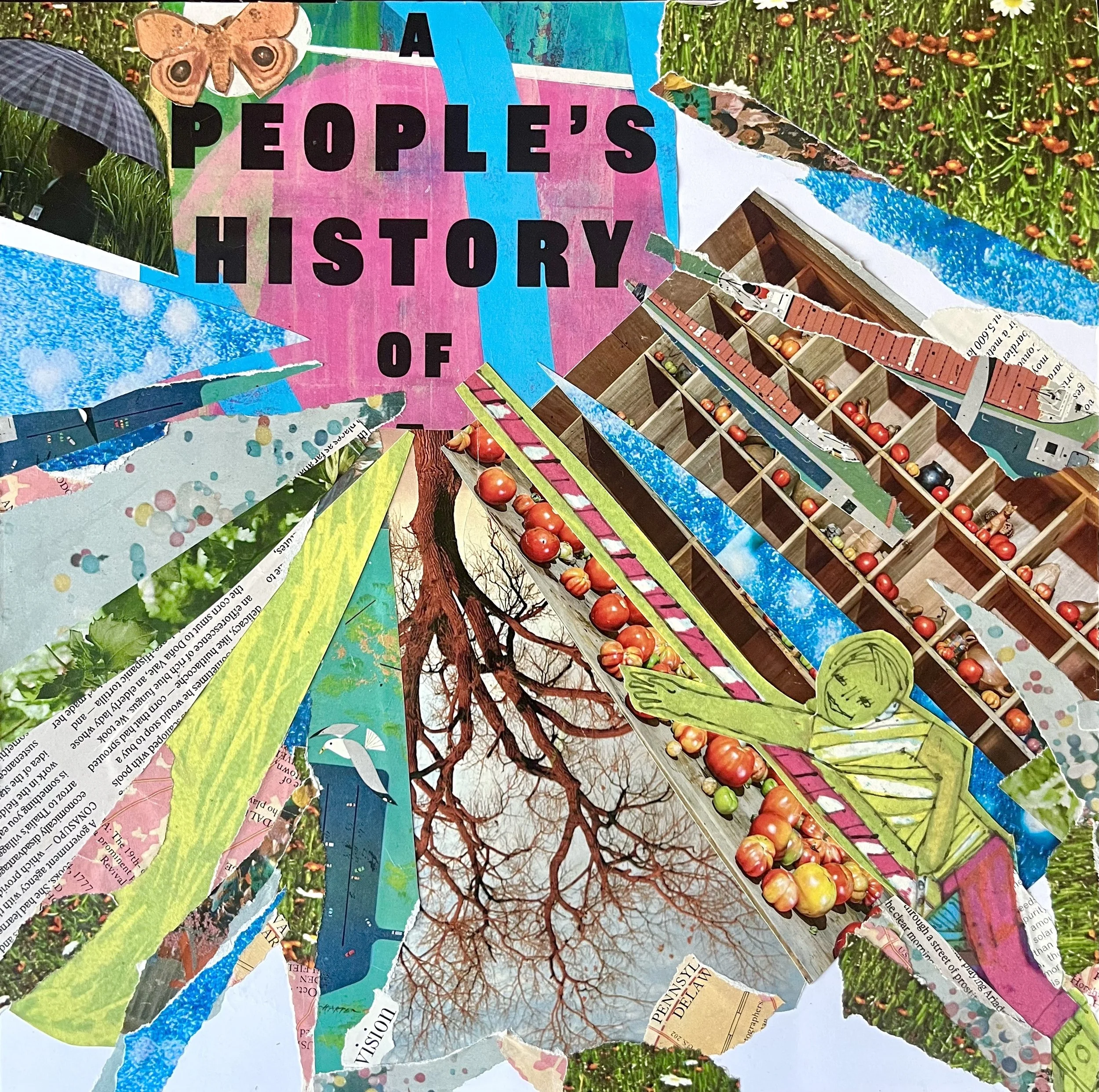 12x12 paper collage on paper titled "Finding Rootedness"