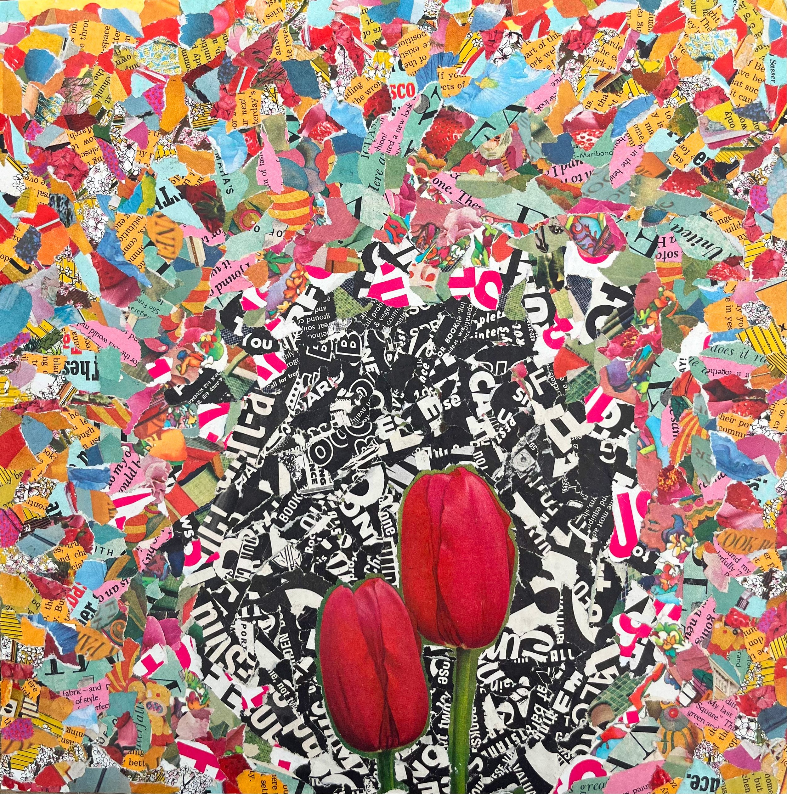 12x12 paper collage on paper titled "Tulips"
