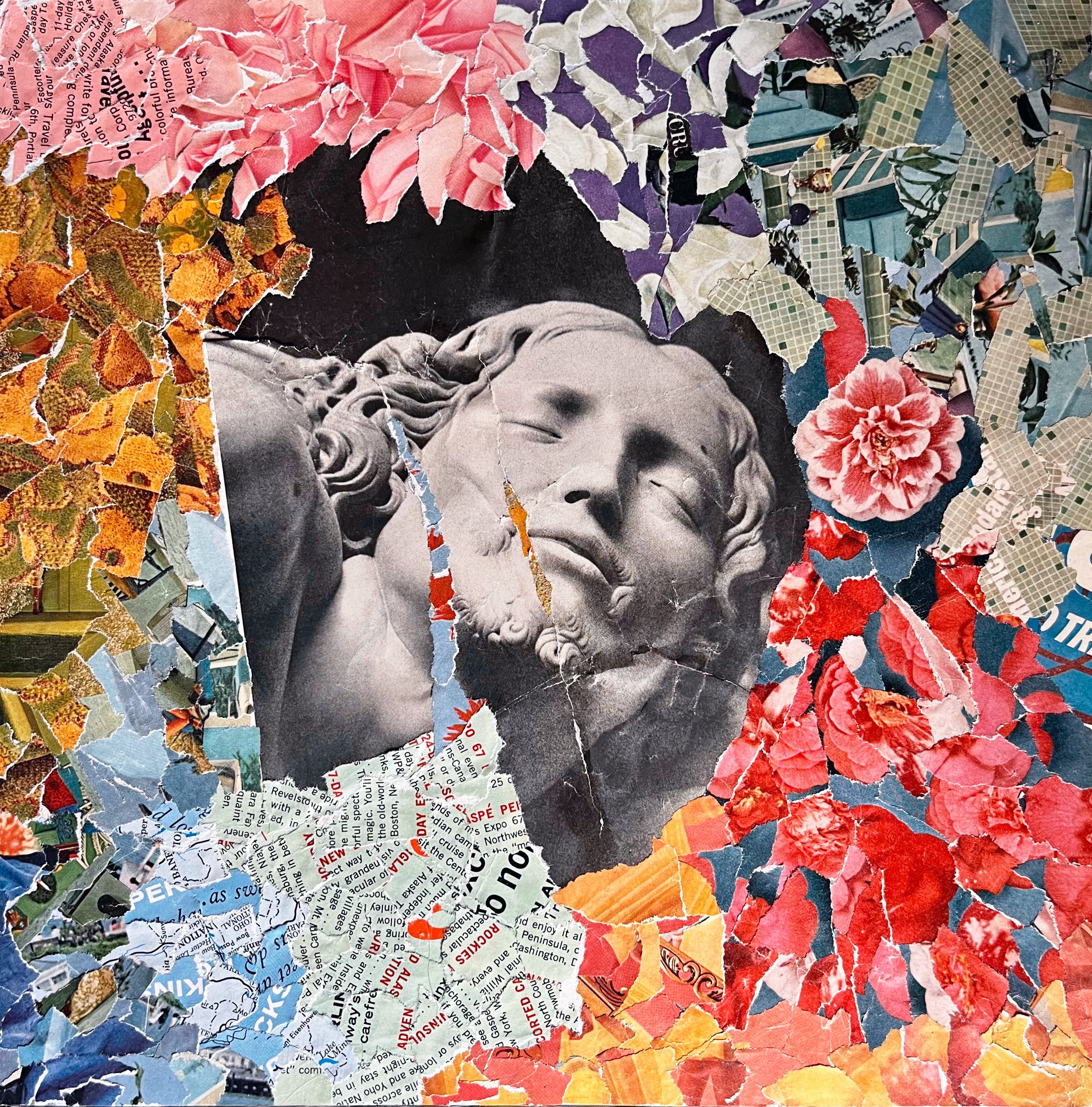 12x12 paper collage on paper titled Alone