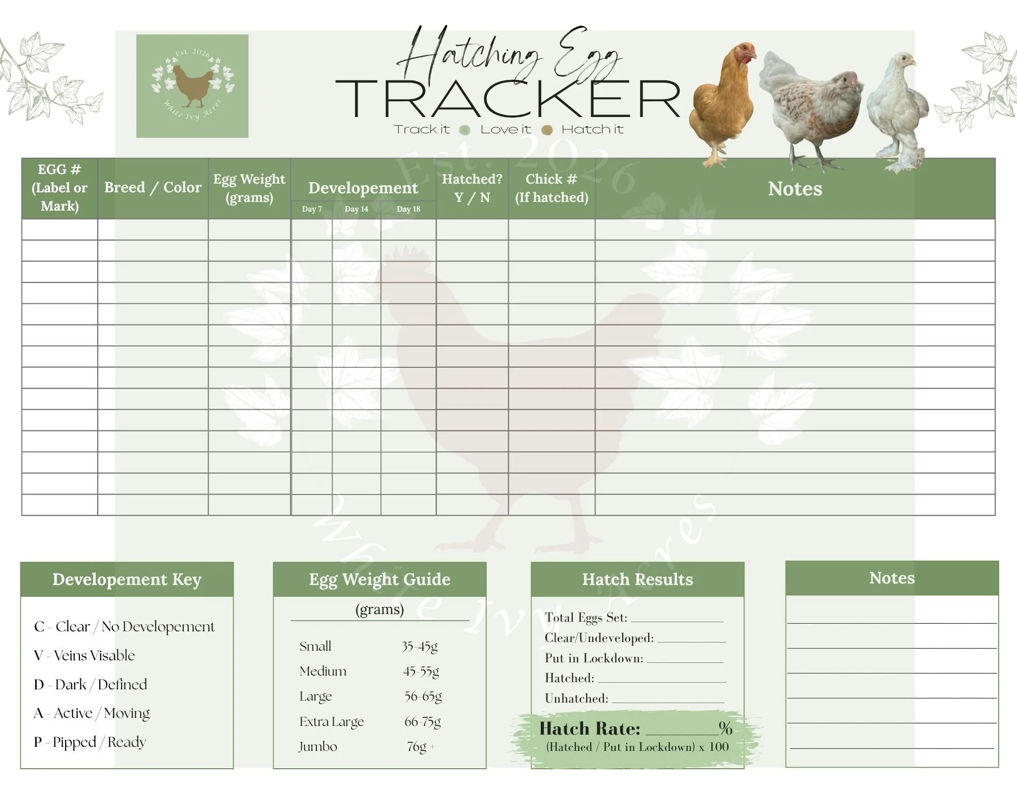 Hatching Egg Tracker, Printable PDF
