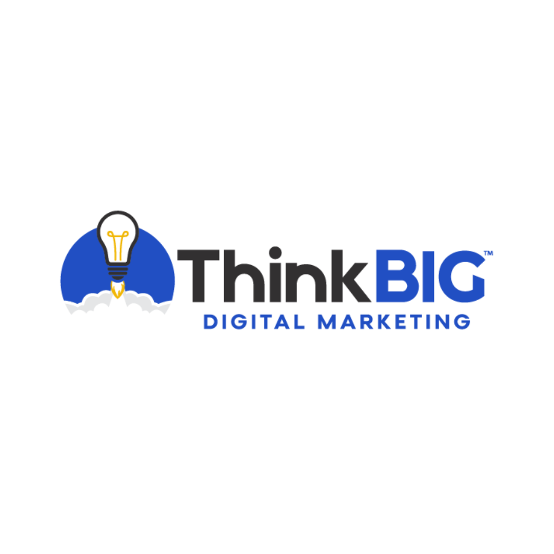 Logo for ThinkBIG Digital Marketing featuring a lightbulb with a rocket flame, with the text "ThinkBIG" and "Digital Marketing".