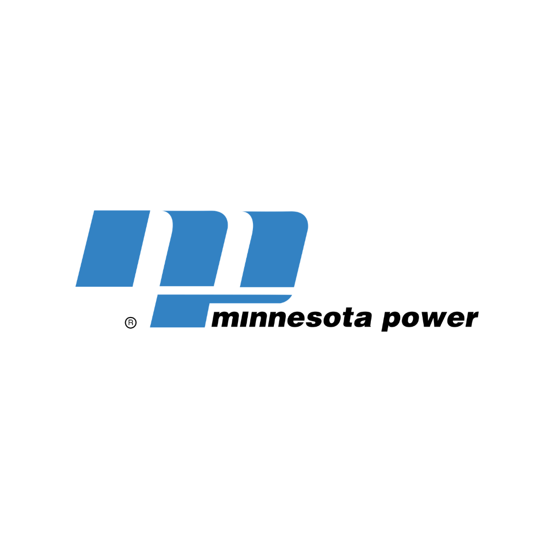 Minnesota Power logo with three blue stylized M-shaped figures and black text.