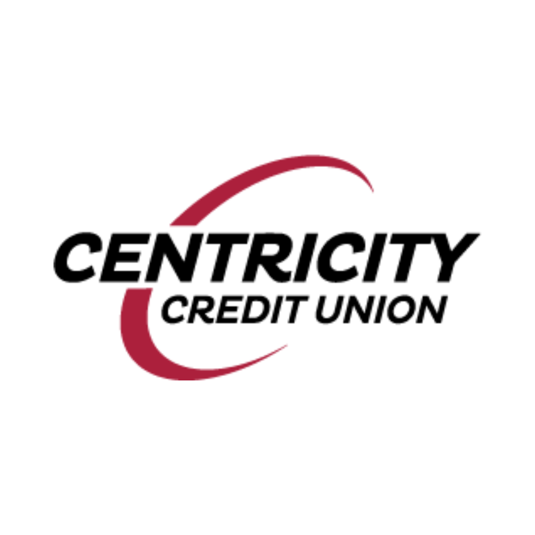 Centricity Credit Union logo with black text and red curved design on white background.