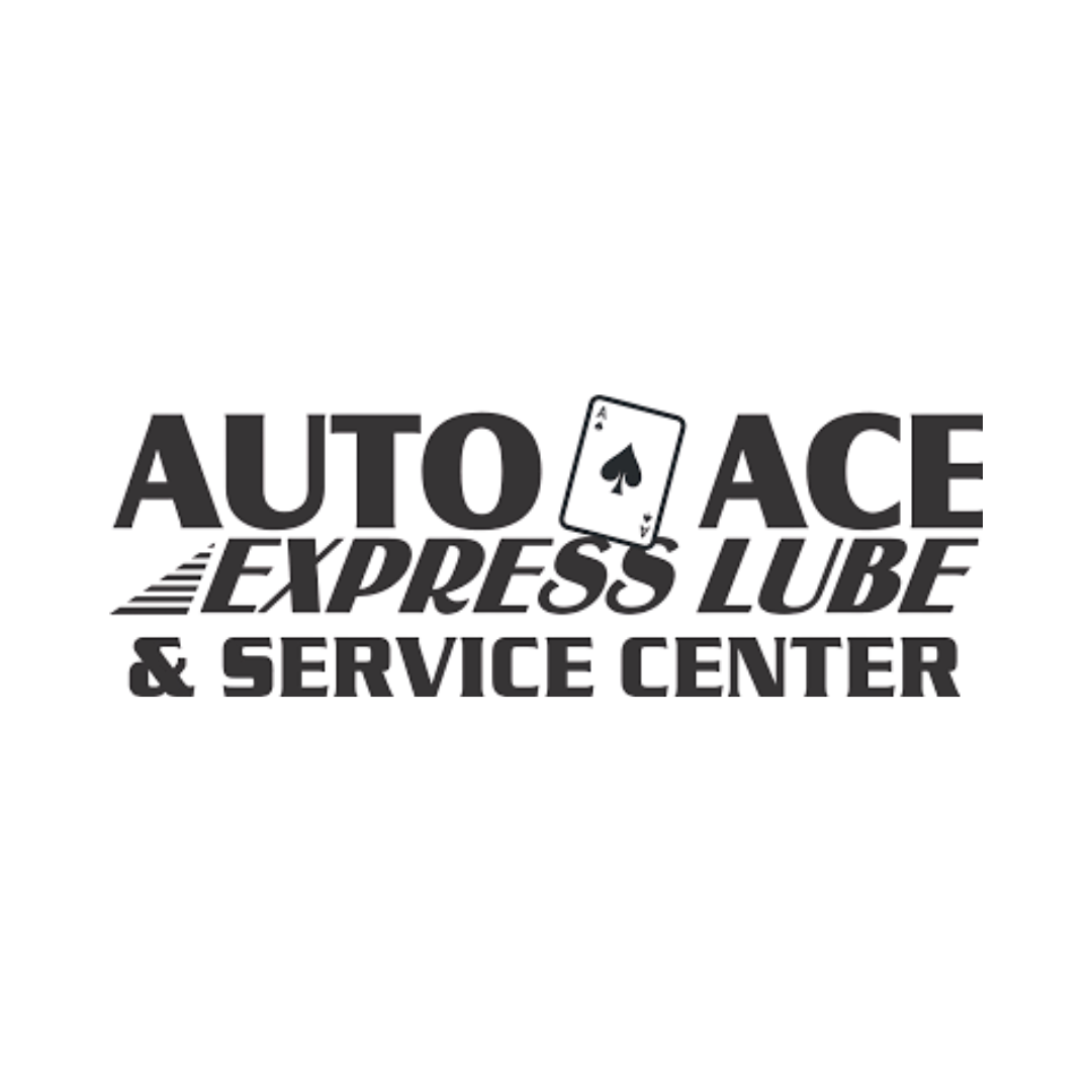 Logo for Auto Ace Express Lube & Service Center with a stylized ace of spades card.