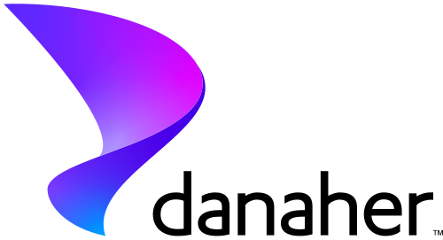 Danaher Colorful abstract digital art with geometric shapes and gradients in blue, purple, and pink hues.