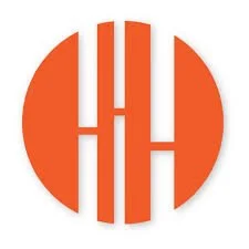 Orange circular logo with white vertical lines forming the letter H.