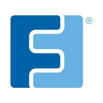 Logo with stylized letter 'F' in dark blue and light blue squares.