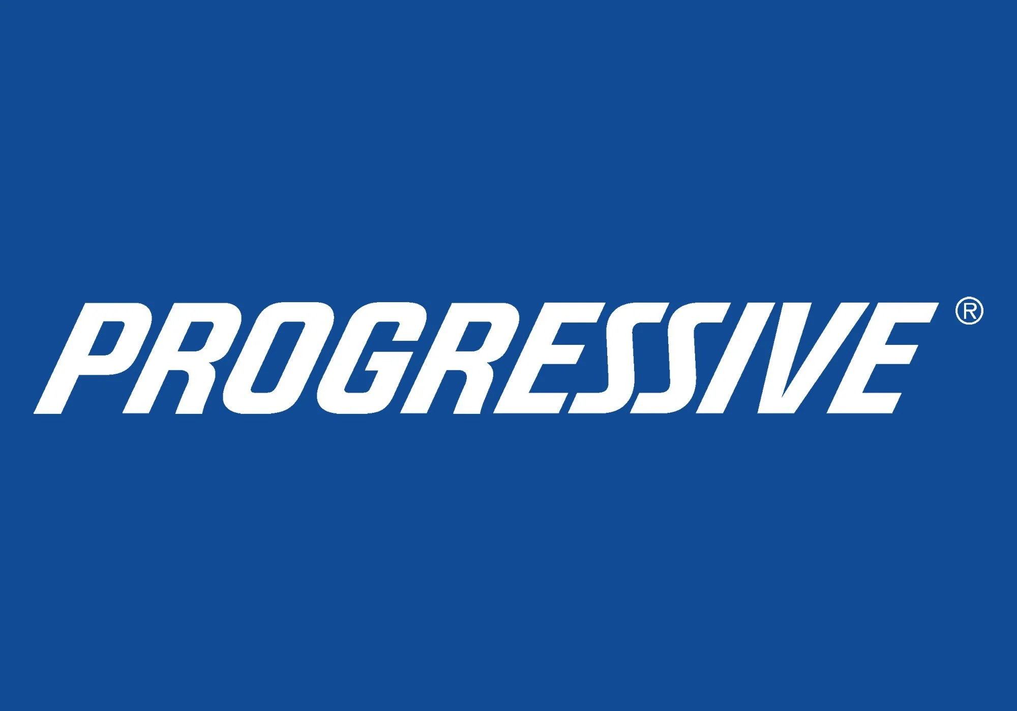 Progressive logo with white text on a blue background